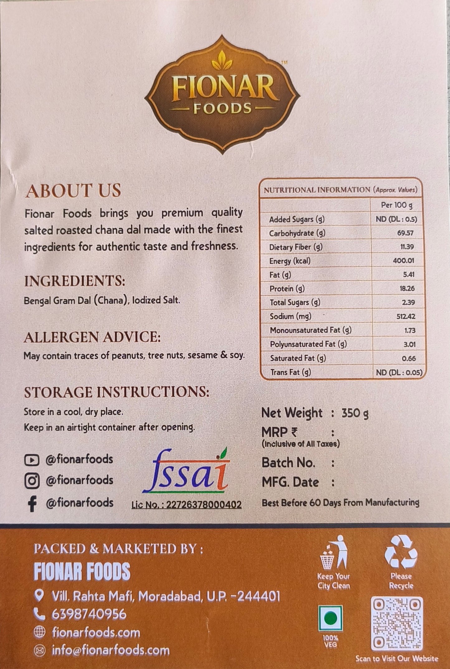 Salted Roasted Chana Dal | Crispy Indian Snack | Indian Snacks | 350g